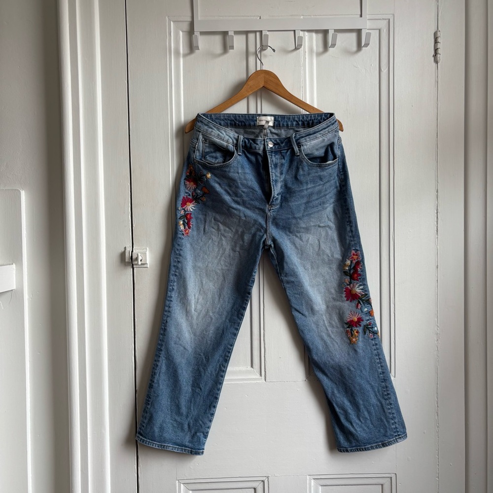 Driftwood cropped wide Embroidered Blue Jeans